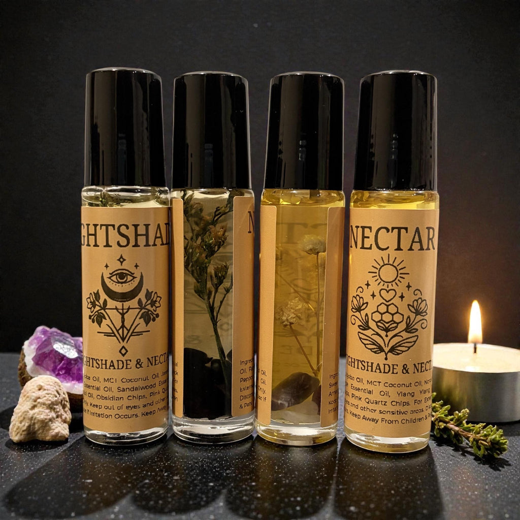 Nightshade & Nectar Roller Duo | Jasmine, Sandalwood, Patchouli, Neroli, Ylang Ylang, Sweet Orange | Aromatherapy Oils | Crystal Infused