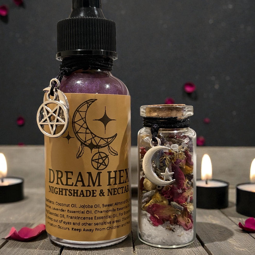 Dream Hex | Shimmer Body Oil with Crystals | Lavender Vanilla Ritual Oil | Spiritual Self Care | Moon Goddess Glow Oil | Witchy Gift