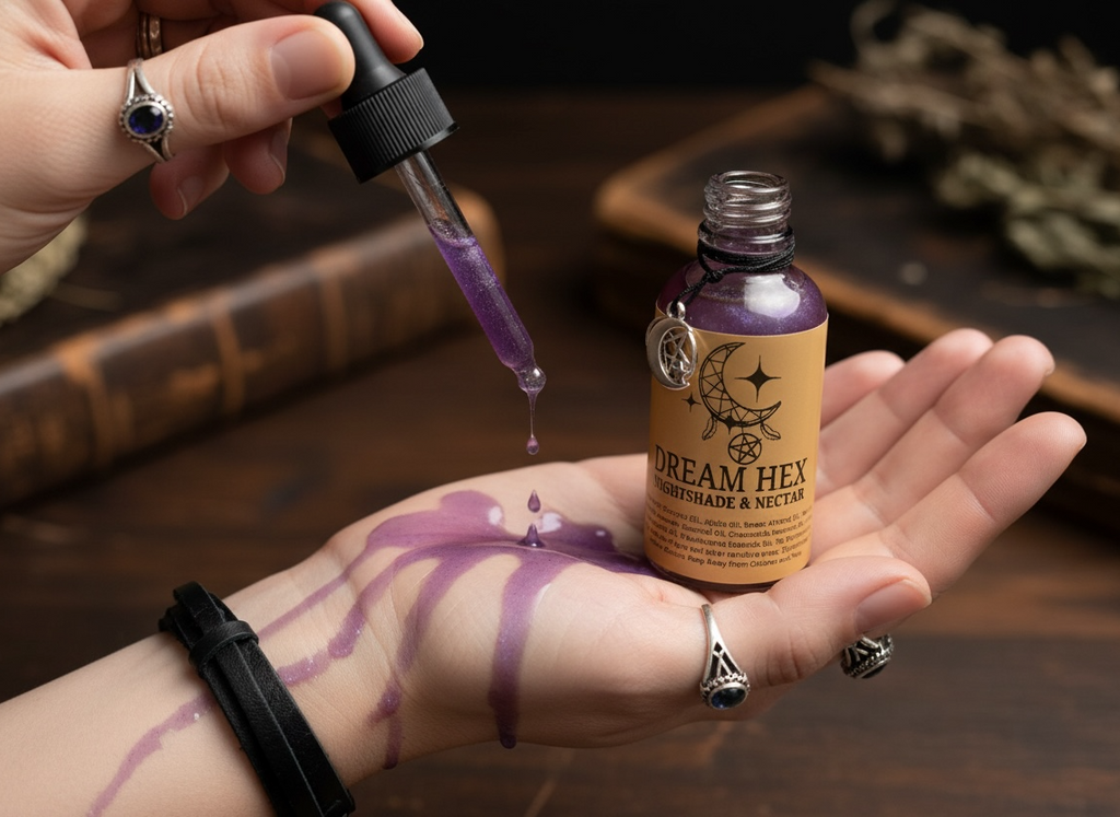 Dream Hex | Shimmer Body Oil with Crystals | Lavender Vanilla Ritual Oil | Spiritual Self Care | Moon Goddess Glow Oil | Witchy Gift