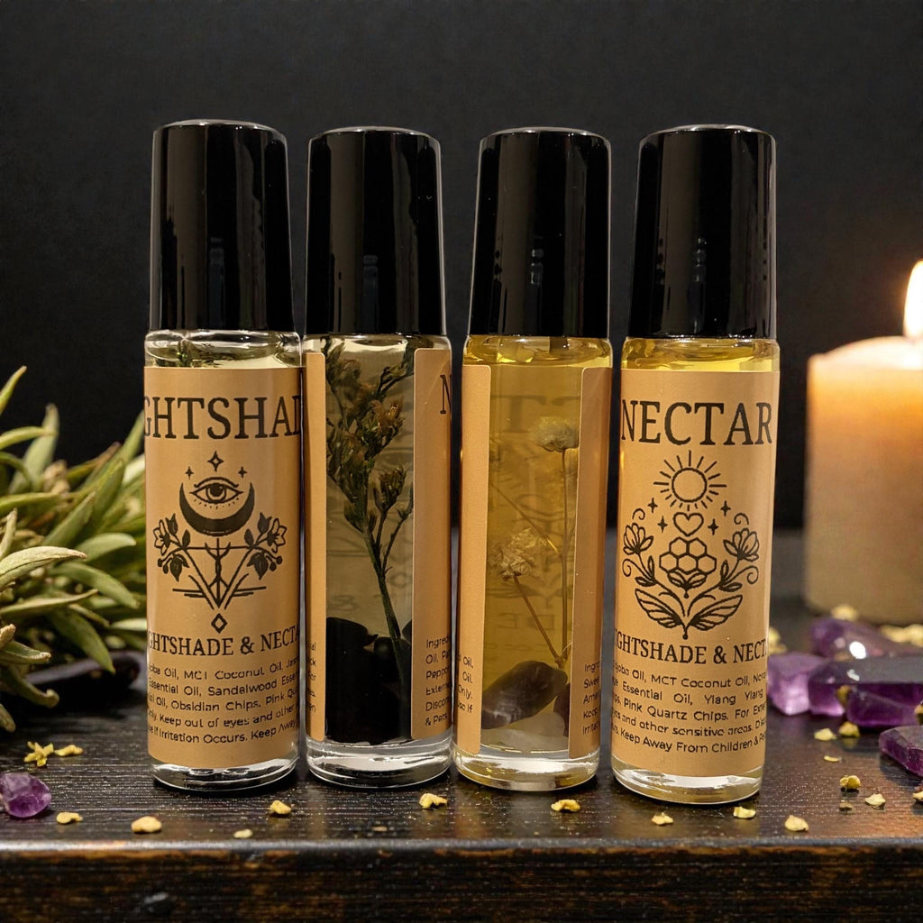 Nightshade & Nectar Roller Duo | Jasmine, Sandalwood, Patchouli, Neroli, Ylang Ylang, Sweet Orange | Aromatherapy Oils | Crystal Infused