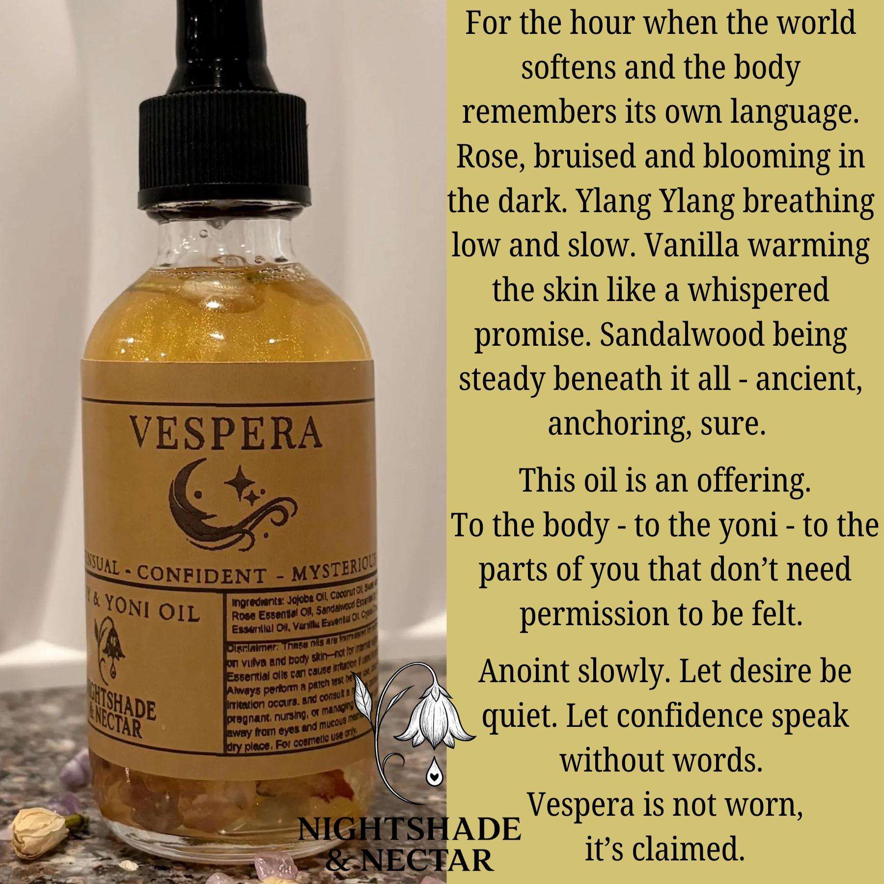 Yoni Body Oil with Rose, Sandalwood, Vanilla & Ylang Ylang | Spiritual Self Care Body Oil | Crystal Infused | Sensual Self-Care | 1oz or 2oz