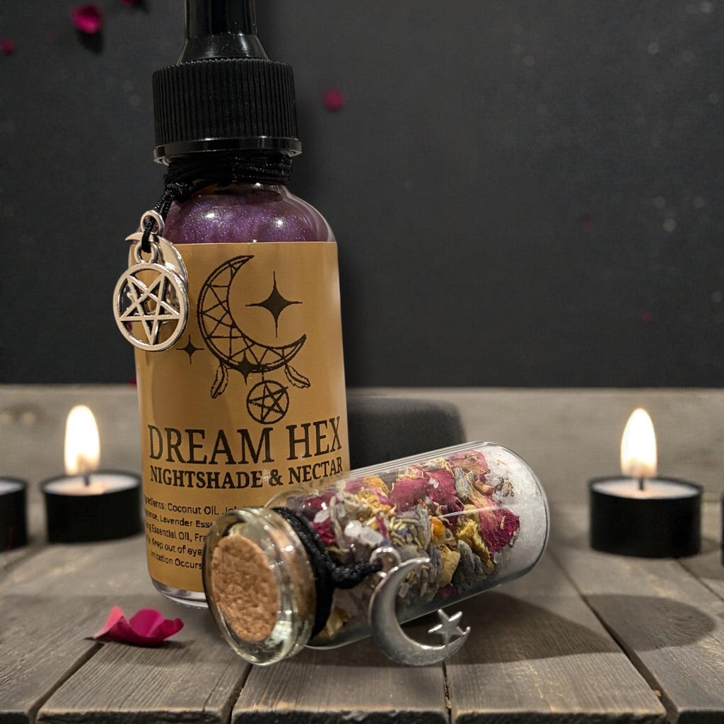 Dream Hex | Shimmer Body Oil with Crystals | Lavender Vanilla Ritual Oil | Spiritual Self Care | Moon Goddess Glow Oil | Witchy Gift