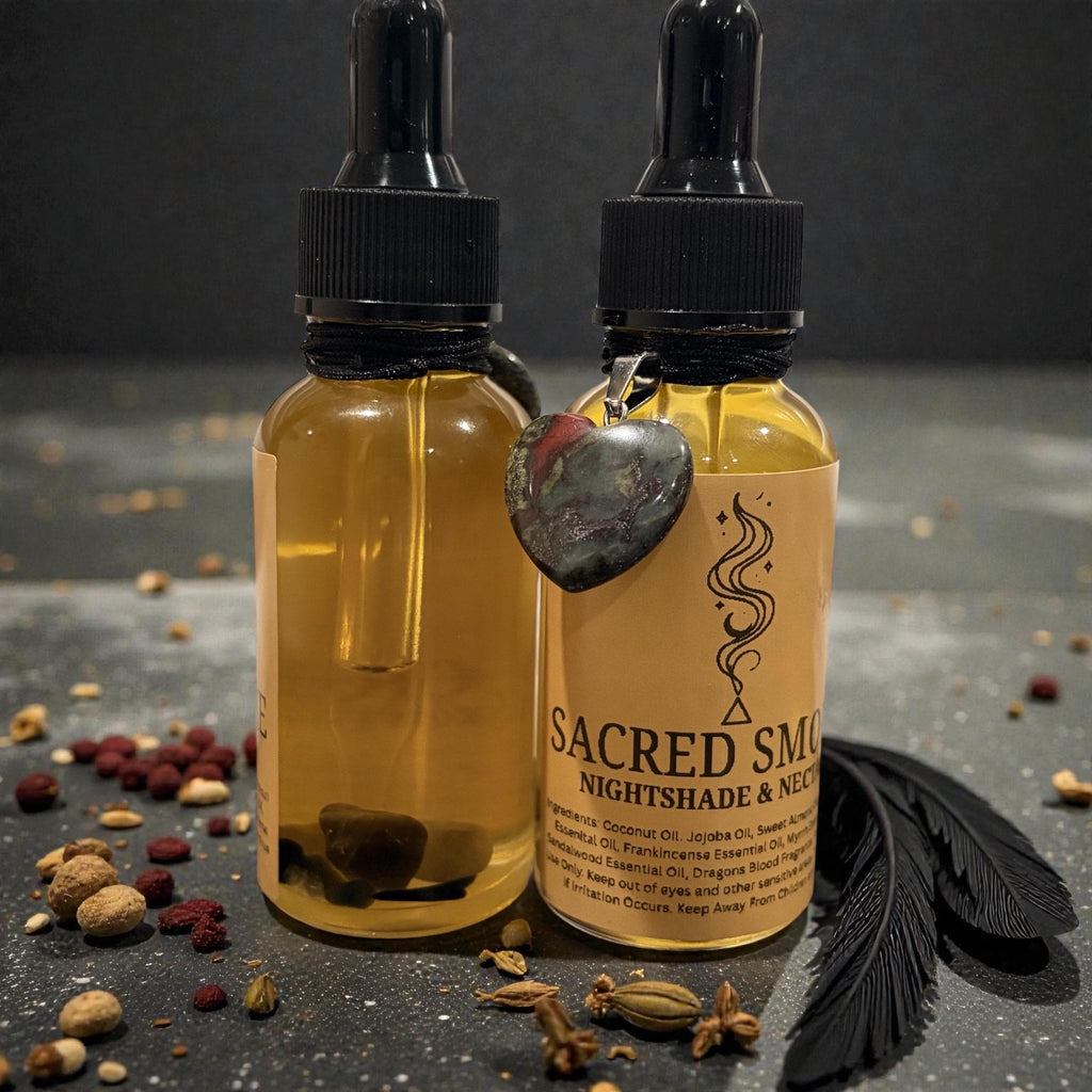Sacred Smoke | Crystal-Infused Resinous Body Oil | Crystal Infused Ritual Body Oil Spiritual Protection Oil | Sacred Anointing Oil | 1oz