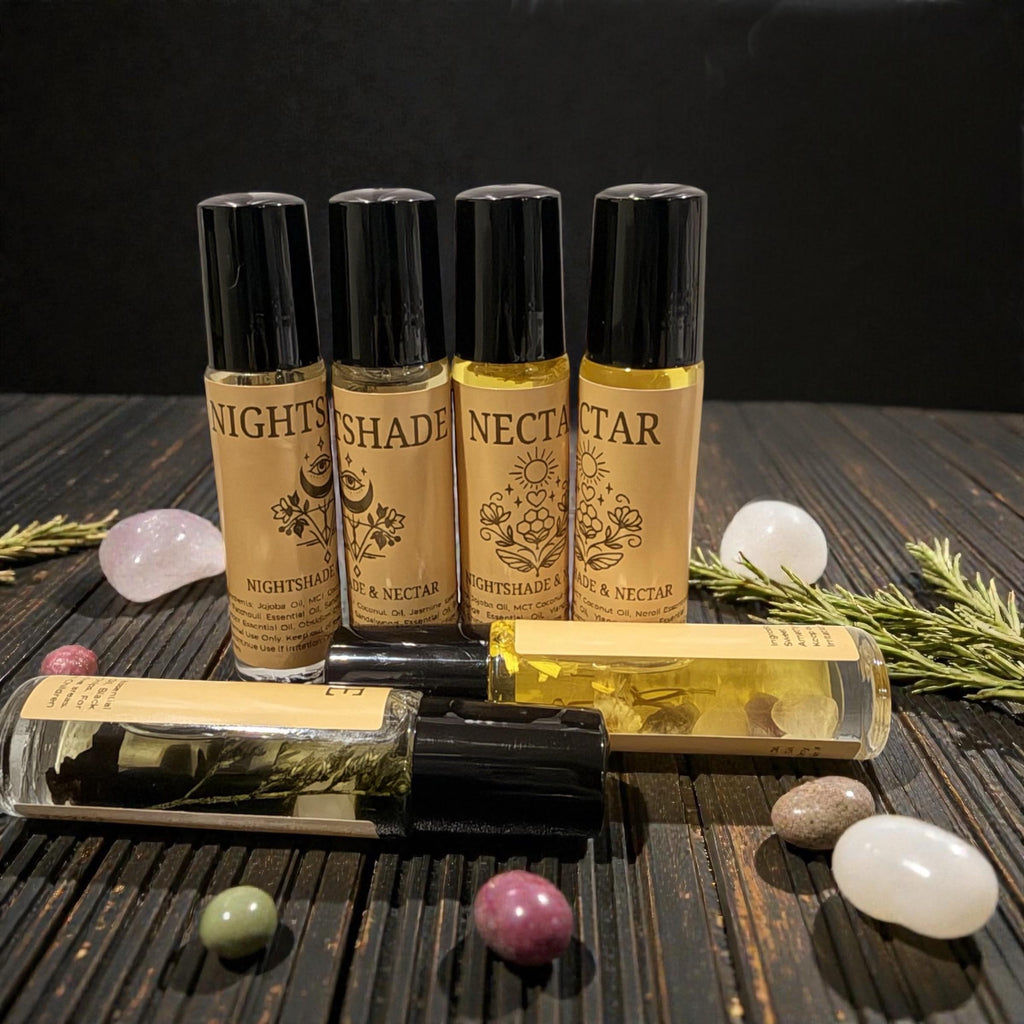 Nightshade & Nectar Roller Duo | Jasmine, Sandalwood, Patchouli, Neroli, Ylang Ylang, Sweet Orange | Aromatherapy Oils | Crystal Infused
